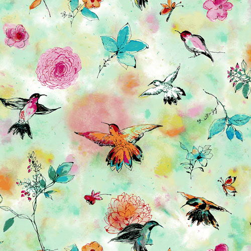 Patchwork Fabric RJR Fabrics-Bloom Bloom Butterfly-Hummingbird 1201SE1 PER METRE