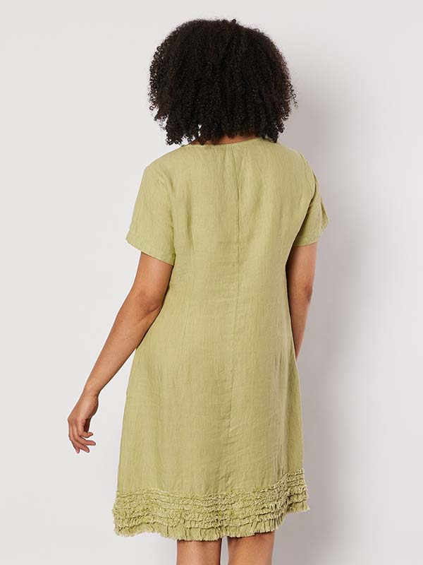 Gordon Smith Ruffle Hem Linen Dress Celery 37052