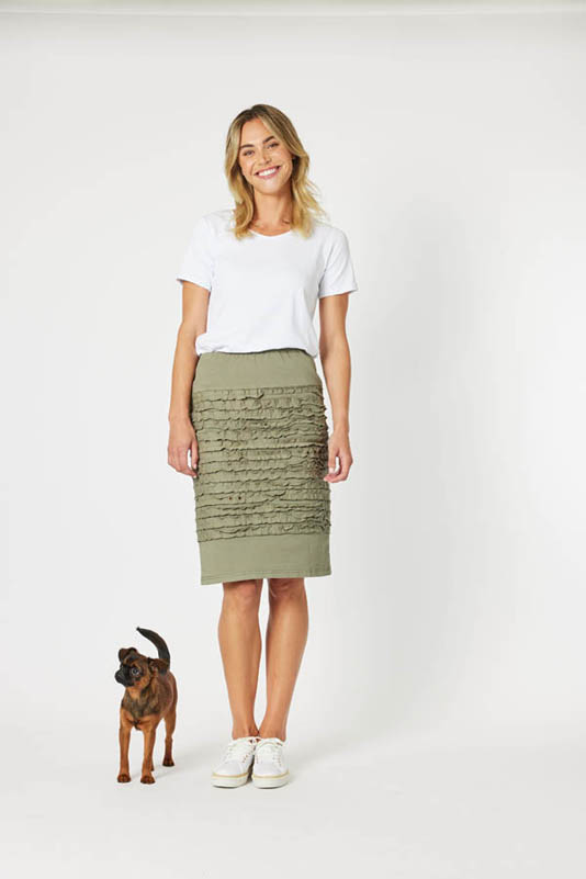 Gordon Smith Stitched Detail Skirt Khaki 104836