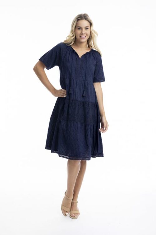 Orientique Broderie Navy Dress 40038