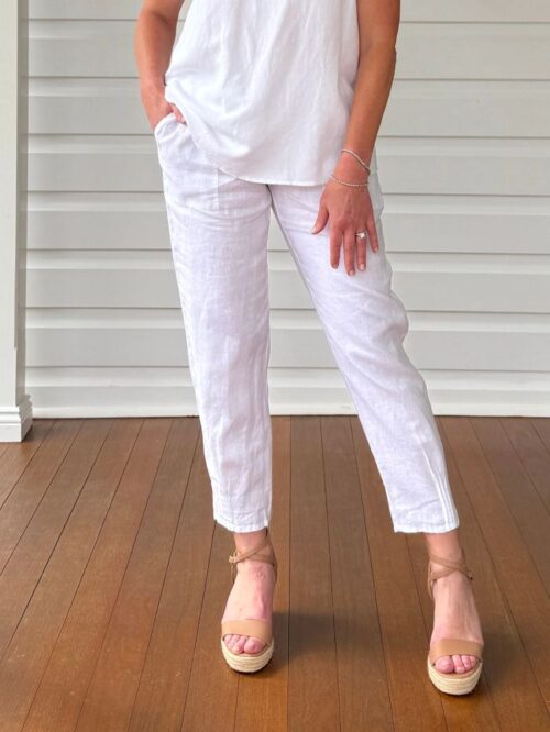 Gordon Smith Jersey Waist Linen Pant White 19393