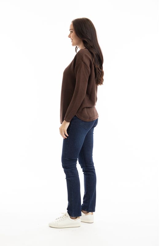 Orientique Knit Ribbed Jumper Chocolate 1287