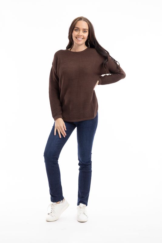 Orientique Knit Ribbed Jumper Chocolate 1287