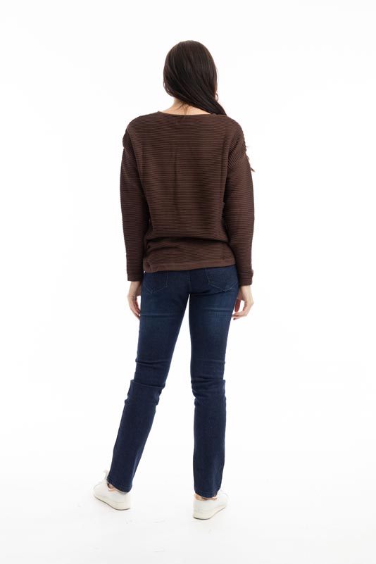 Orientique Knit Ribbed Jumper Chocolate 1287 - Image 4