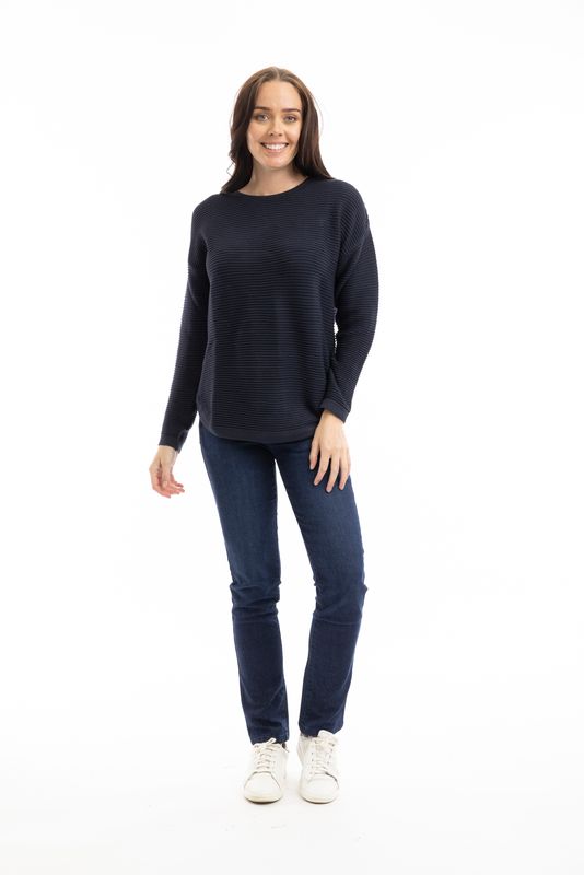 Orientique Knit Ribbed Jumper Navy 1287