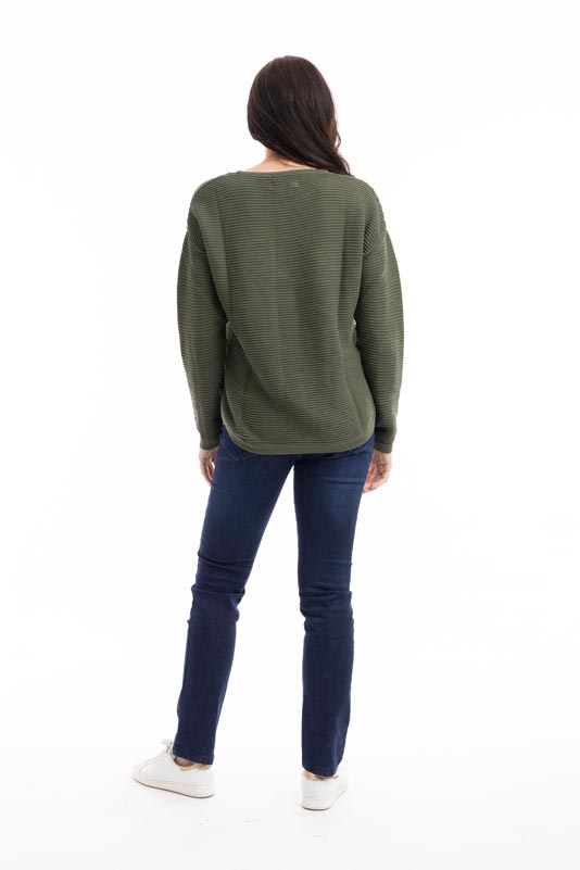 Orientique Ribbed Knit Jumper Olive 1287