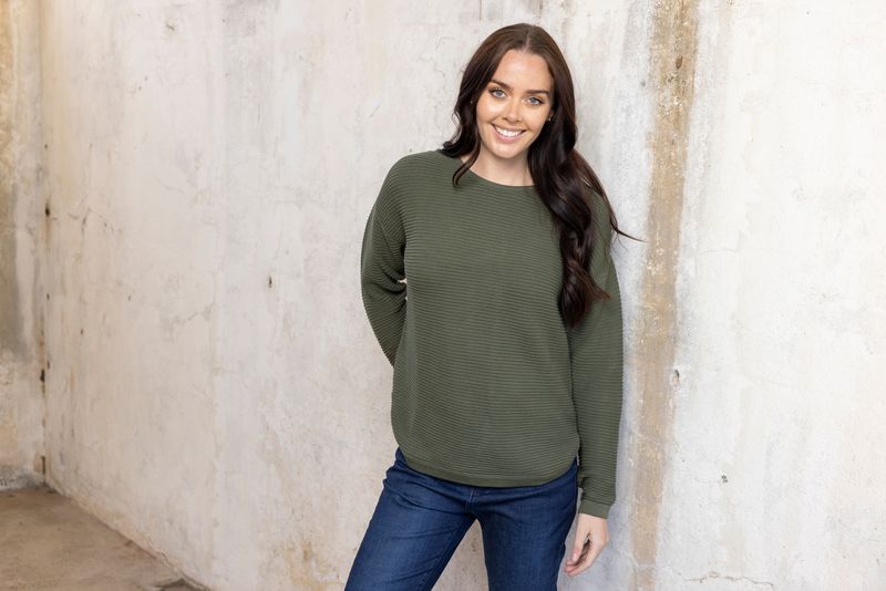 Orientique Ribbed Knit Jumper Olive 1287 - Image 3