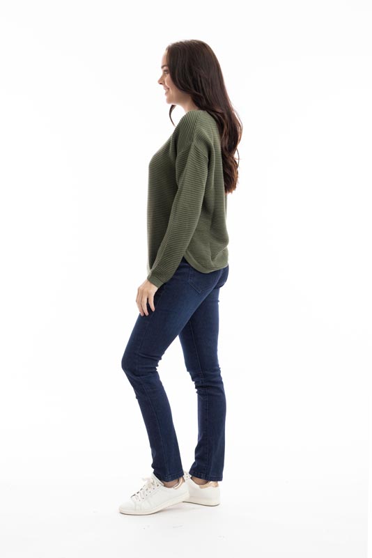 Orientique Ribbed Knit Jumper Olive 1287 - Image 5