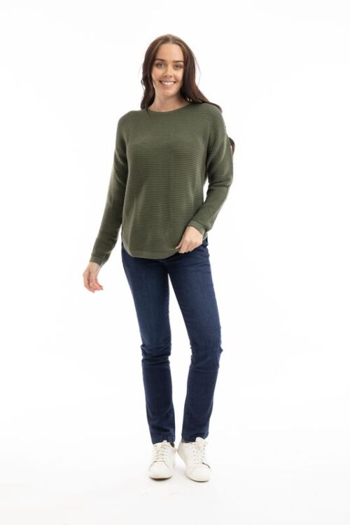 Orientique Ribbed Knit Jumper Olive 1287