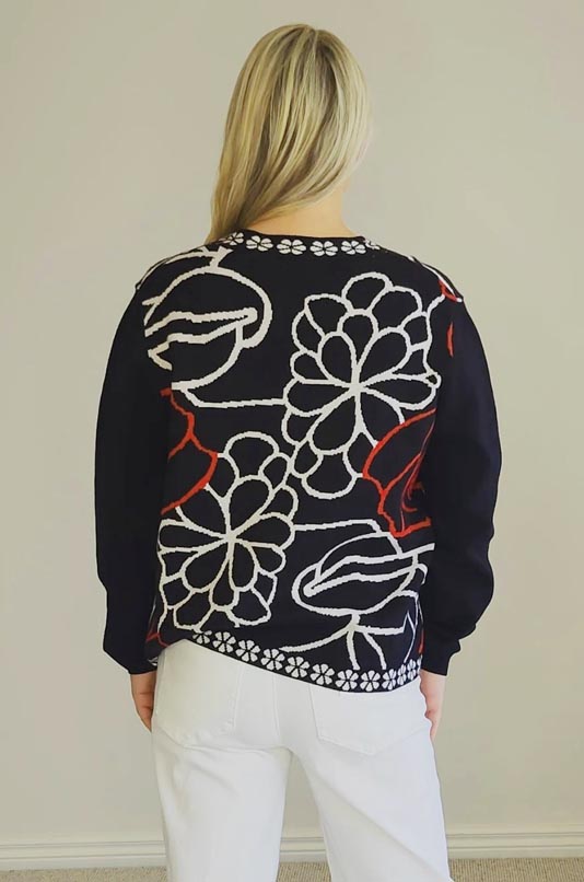 Threadz Art Deco Floral Knit Cardigan 46622