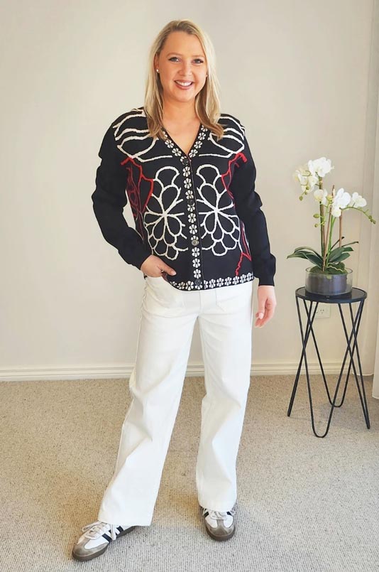 Threadz Art Deco Floral Knit Cardigan 46622 - Image 3
