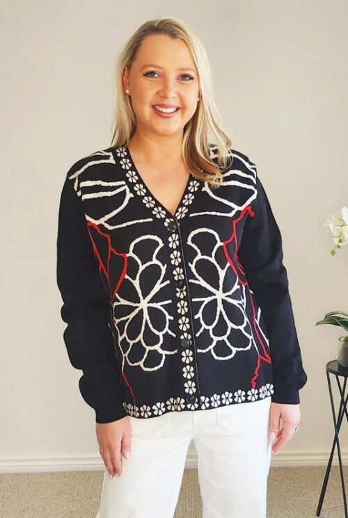 Threadz Art Deco Floral Knit Cardigan 46622