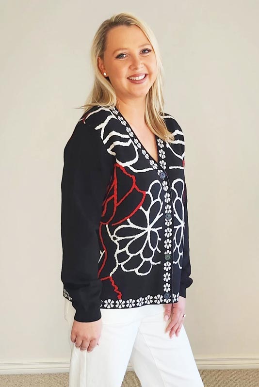 Threadz Art Deco Floral Knit Cardigan 46622 - Image 5