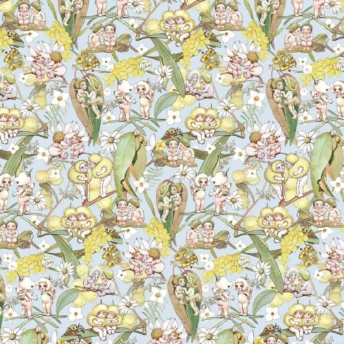 Patchwork Fabric May Gibbs Gossiping Gumnuts Blue 1001