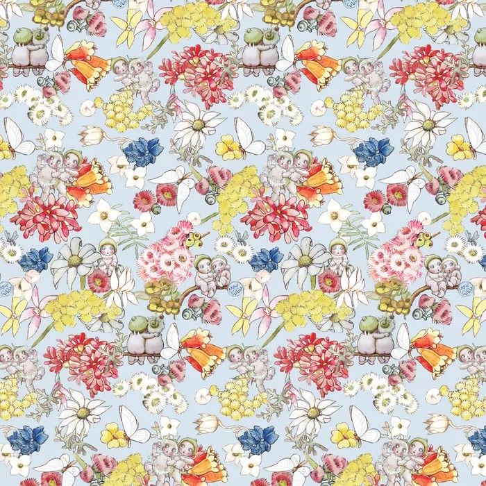 Patchwork Fabric May Gibbs Gumnut Friends Blue 1015