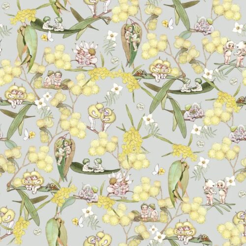 Patchwork Fabric May Gibbs Gumnut Gossiping Grey 1018