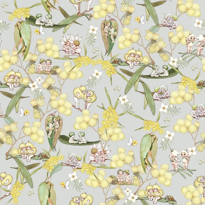 Patchwork Fabric May Gibbs Gumnut Gossiping Grey
