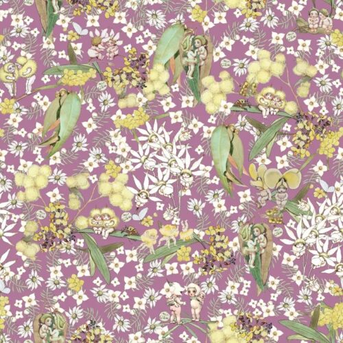 Patchwork Fabric May Gibbs Gumnut Gossips Mauve 1008