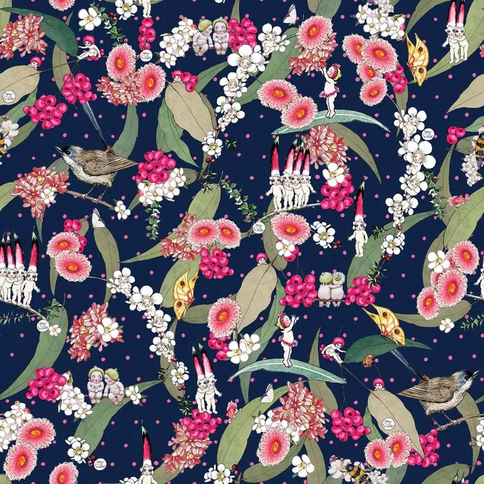 Patchwork Fabric May Gibbs Native Berries Navy 1013