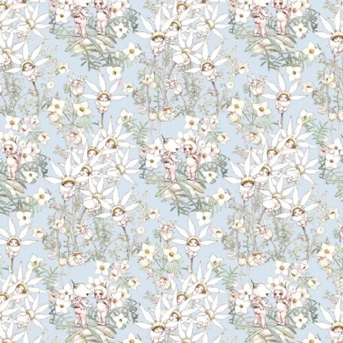Patchwork Fabric May Gibbs Pastel Flowers Blue 1019