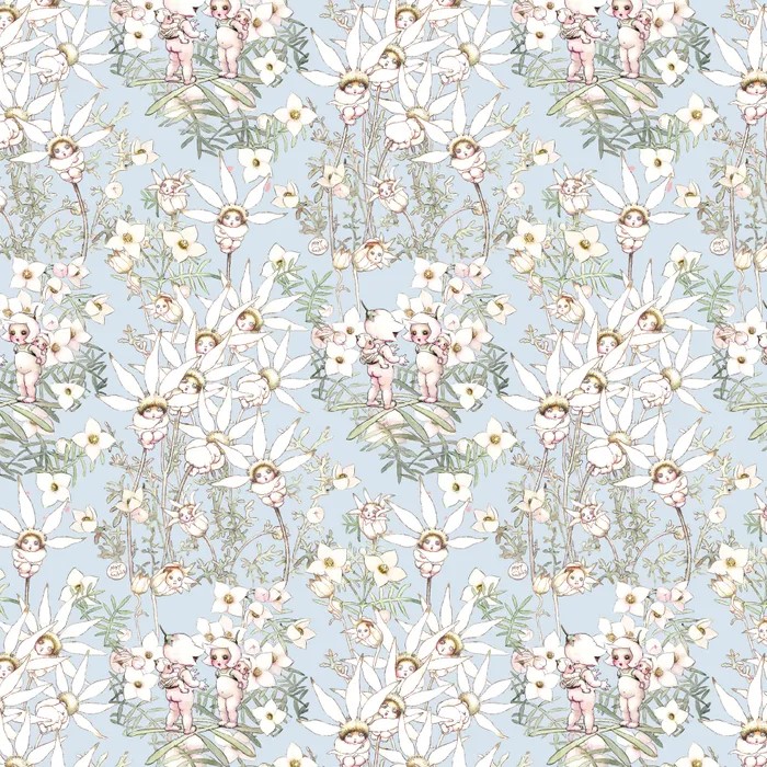 Patchwork Fabric May Gibbs Pastel Flowers Blue 1019