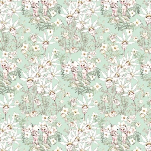 Patchwork Fabric May Gibbs Pastel Flowers Mint 1022