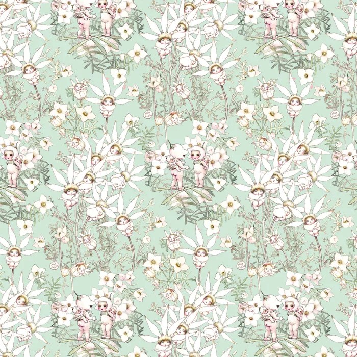 Patchwork Fabric May Gibbs Pastel Flowers Mint 1022