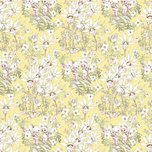 Patchwork Fabric May Gibbs Pastel Flowers Yellow 1021