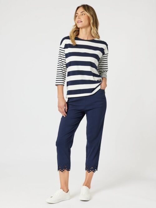 Gordon Smith Fleur Broderie Hem Pant Navy 47742