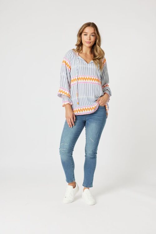 Threadz Geo Print Top Indigo/Multi 48268