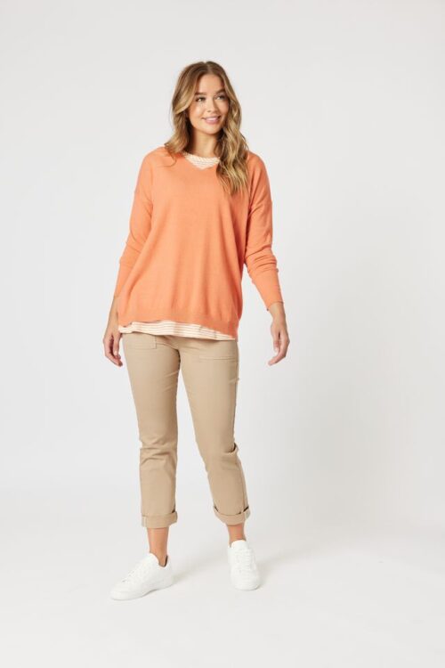 Threadz Isabella Knit & Stripe Cami Mango 47690