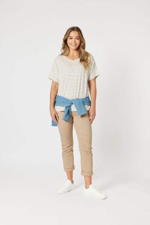 Threadz Stripe Tyla Tee Natural/White 47873