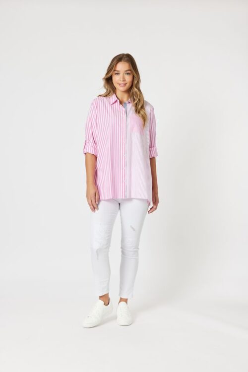 Threadz Skyler Stripe Shirt Pink & White 47914