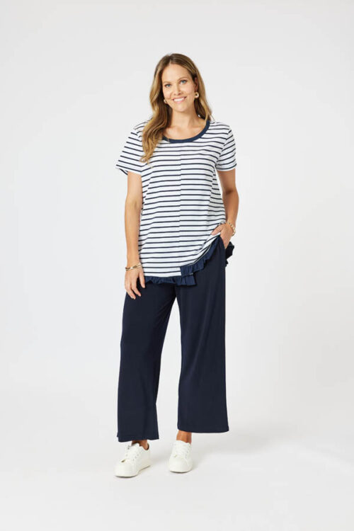 Clarity Stripe Frill Me Tee Navy & White 48177