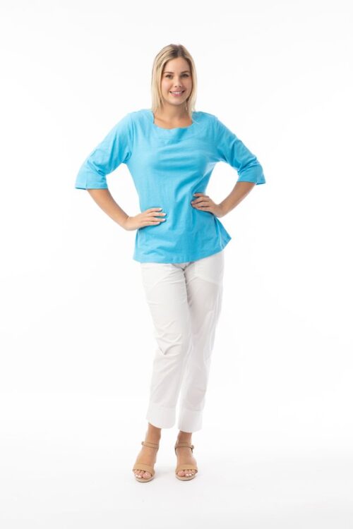 Orientique Knit Essentials Turquoise Elbow Length T-Shirt 92131
