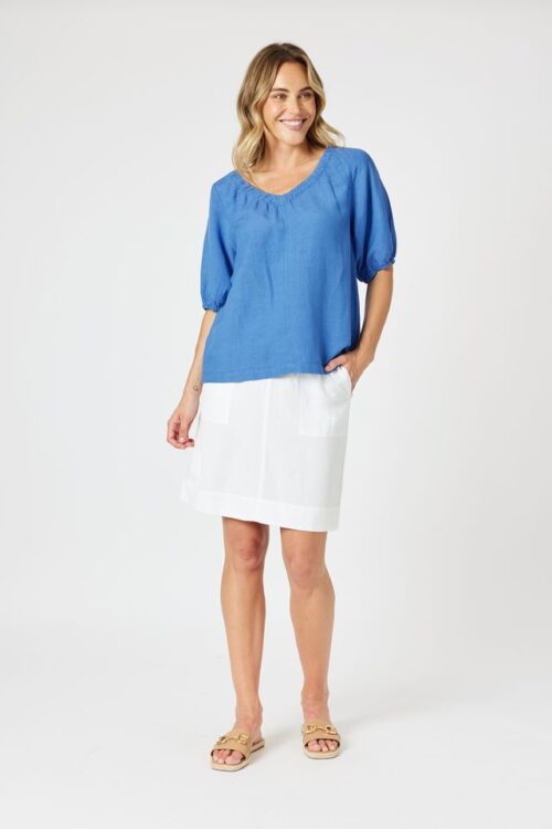 Gordon Smith Lino V Neck Top Sardinia Blue 48258