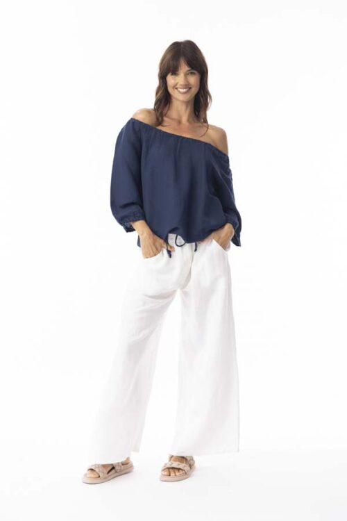 Orientique Linen White Wide Leg Pant 76070W