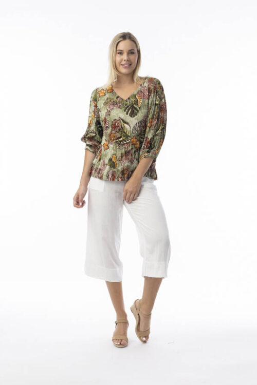 Orientique Lima Olive V-Neck Top 23074