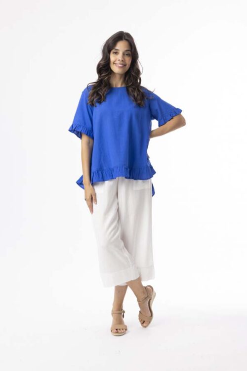 Linen Essential Electric Blue Frill Top 62771