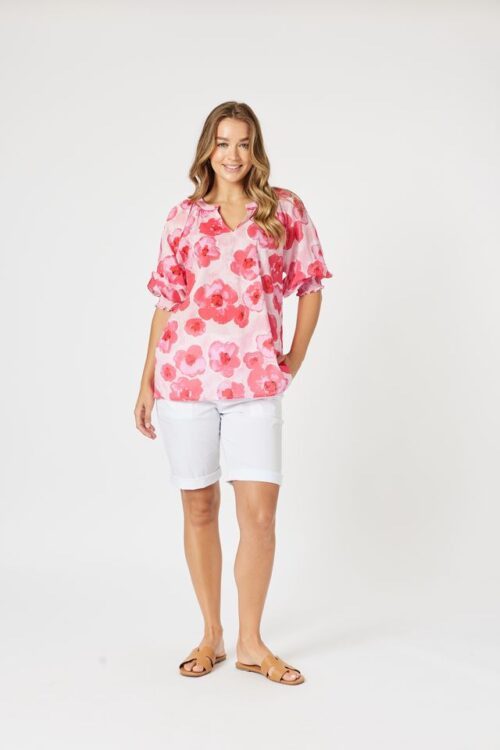 Threadz Pink Poppies Floral Blouse 48375