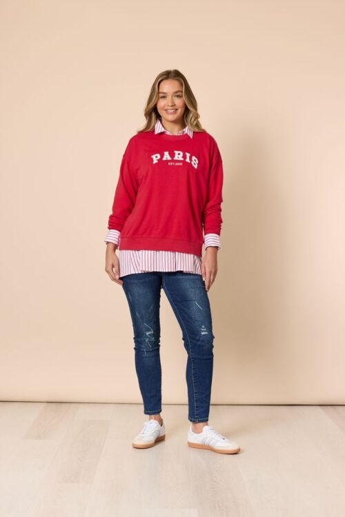 Threadz Paris Embroidered Red Sweatshirt 48581