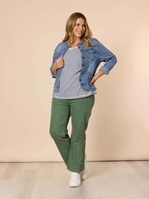 Threadz Khaki Maddy Pull on Wide Leg Jean 45296