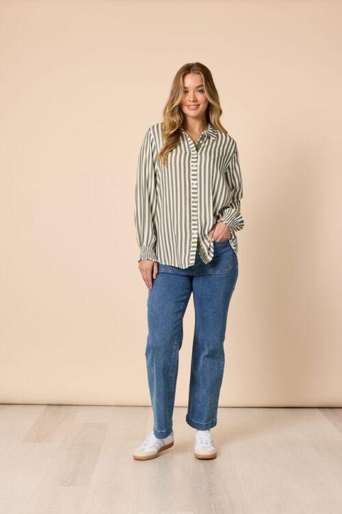 Threadz Khaki & White Amour Stripe Shirt 48944