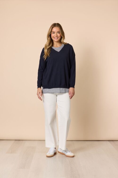 Threadz Navy & White Double Take 2 in 1 Top 49249