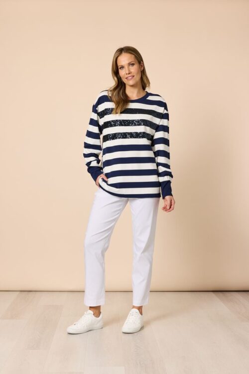 Threadz Navy & Ivory Duo Stripe Top 49041