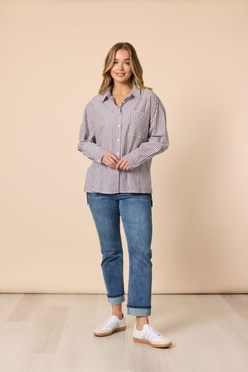 Threadz Urban Stripe Shirt Coffee/White 48891