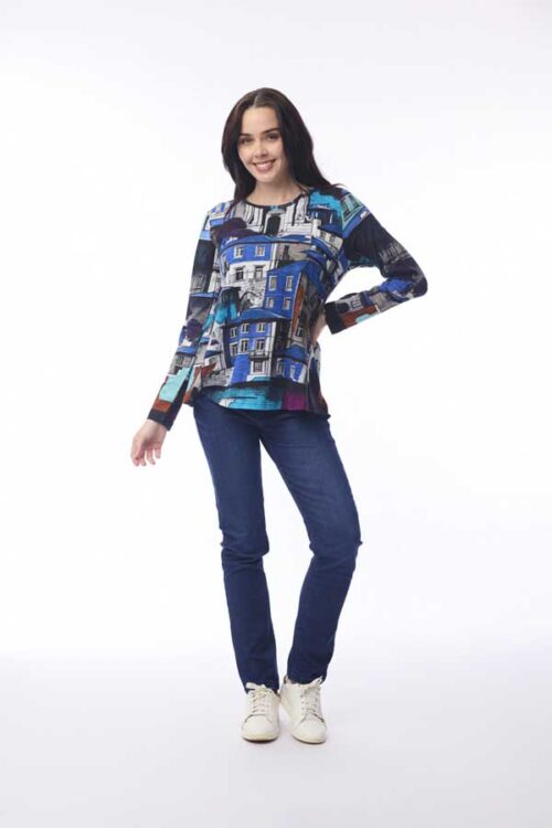 Orientique Long Sleeved Crew Tee Contemporary Porto Blue 23143
