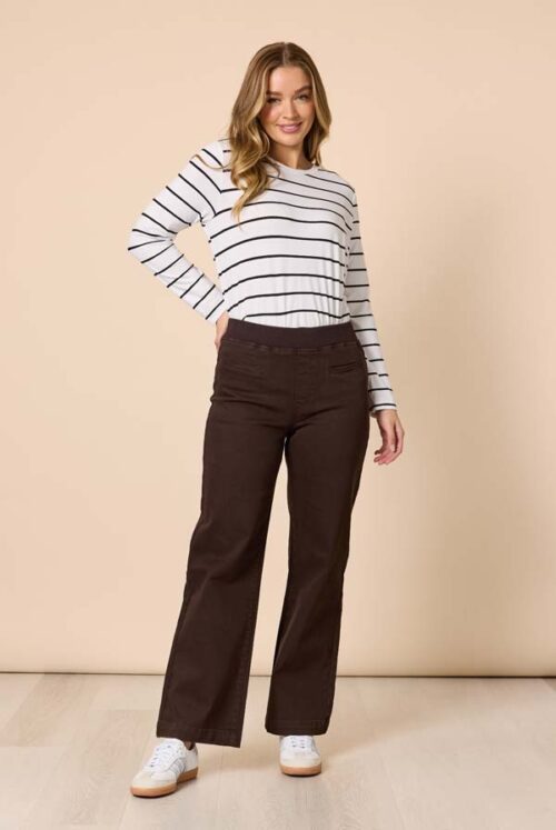Threadz Maddy Wide Leg Denim Jean Chocolate 45296