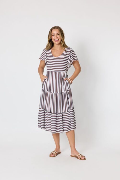 Threadz Kalahari Stripe Print Dress Coffee/White 49543