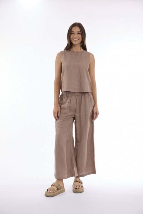 Orientique Linen Wide Leg Pant Mocha 76076M